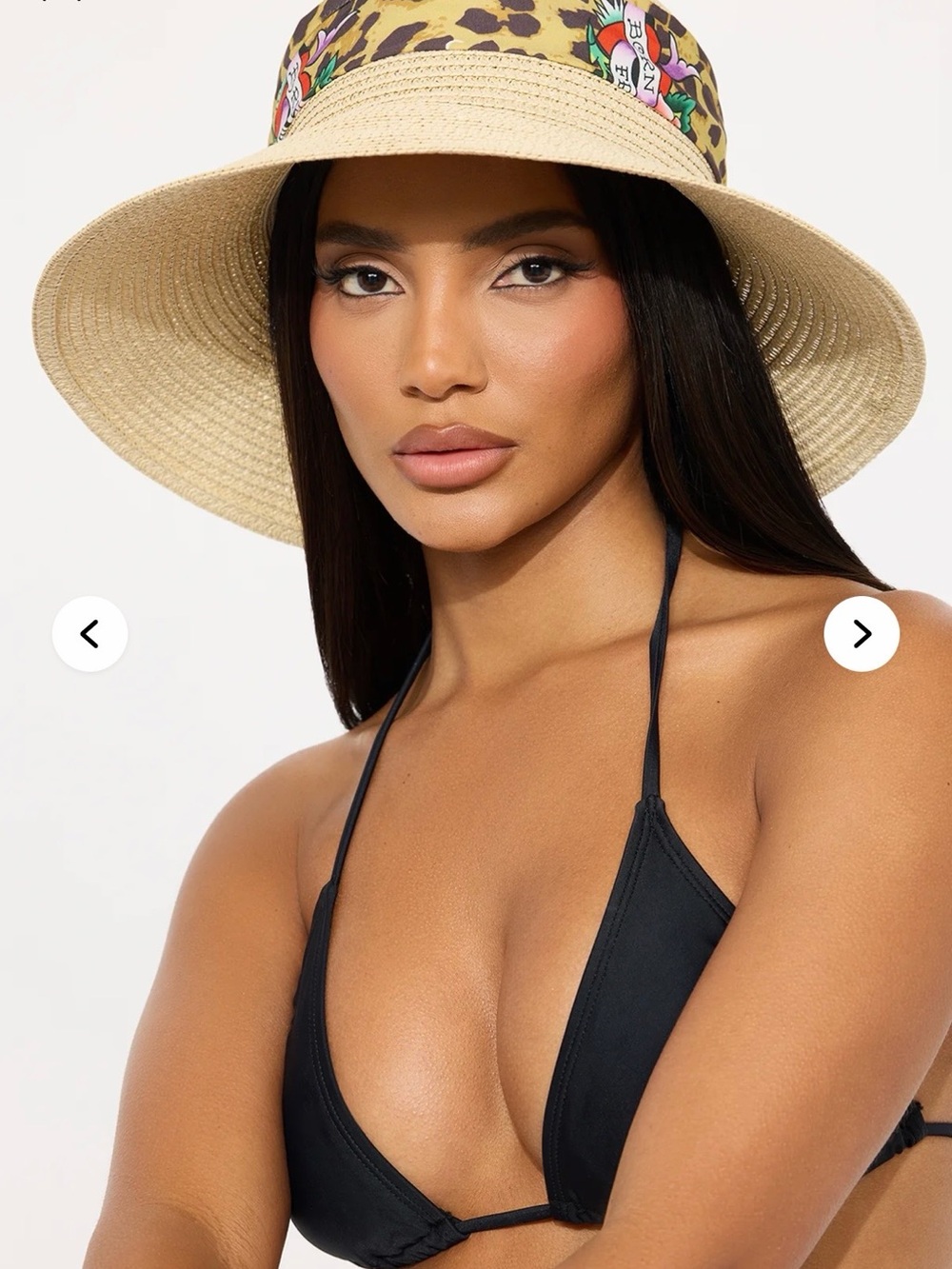 Wide Brim Straw Sun Hat with Leopard Print Band - Picture 3 of 5